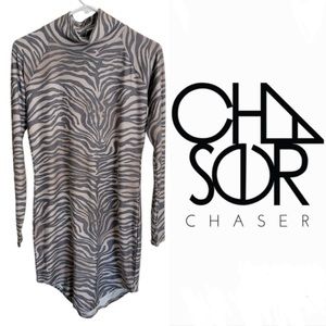 Chaser Animal Print Long Sleeve Mock Neck Mini Dress